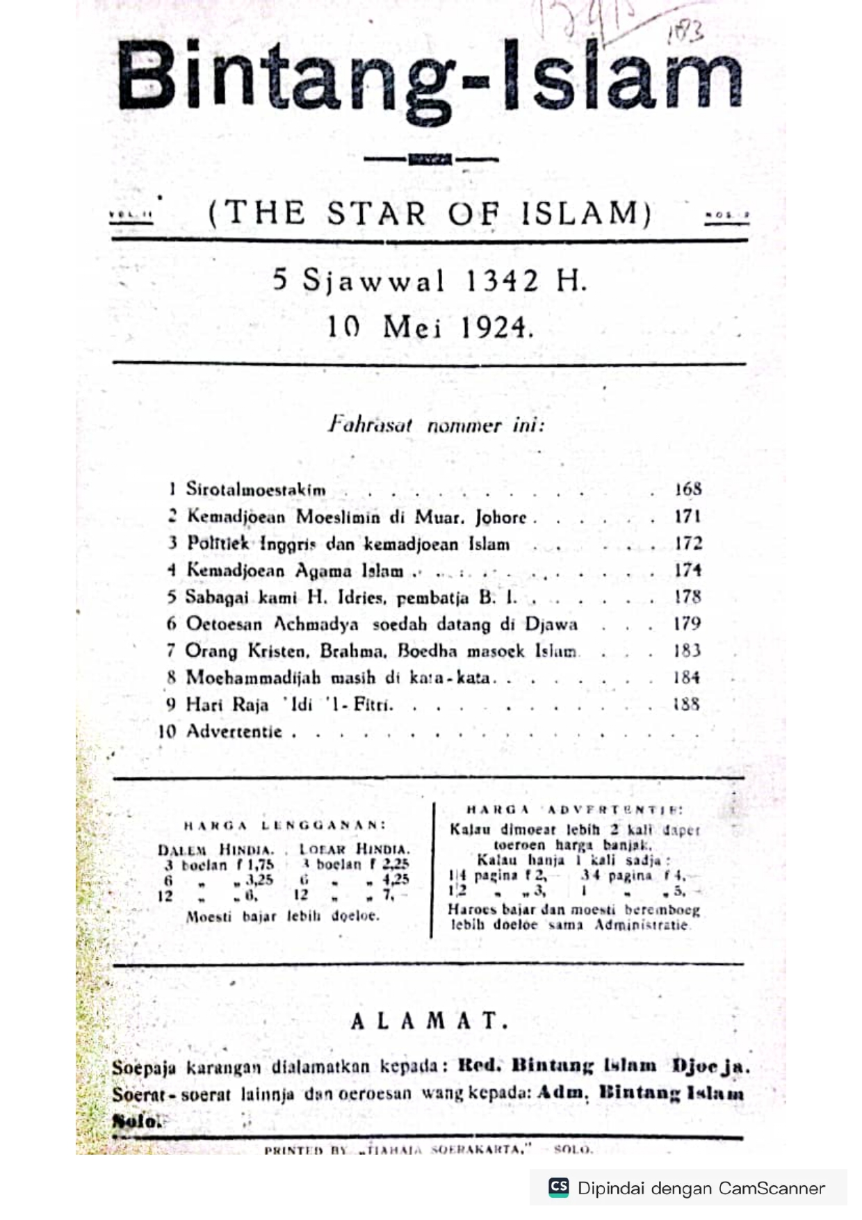 Bintang Islam, Oetoesan Achmadiyah datang ke tanah Djawa, 10 mei 1924